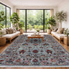 Sultani Area Rug Handmade Blue Floral 5x8 ft
