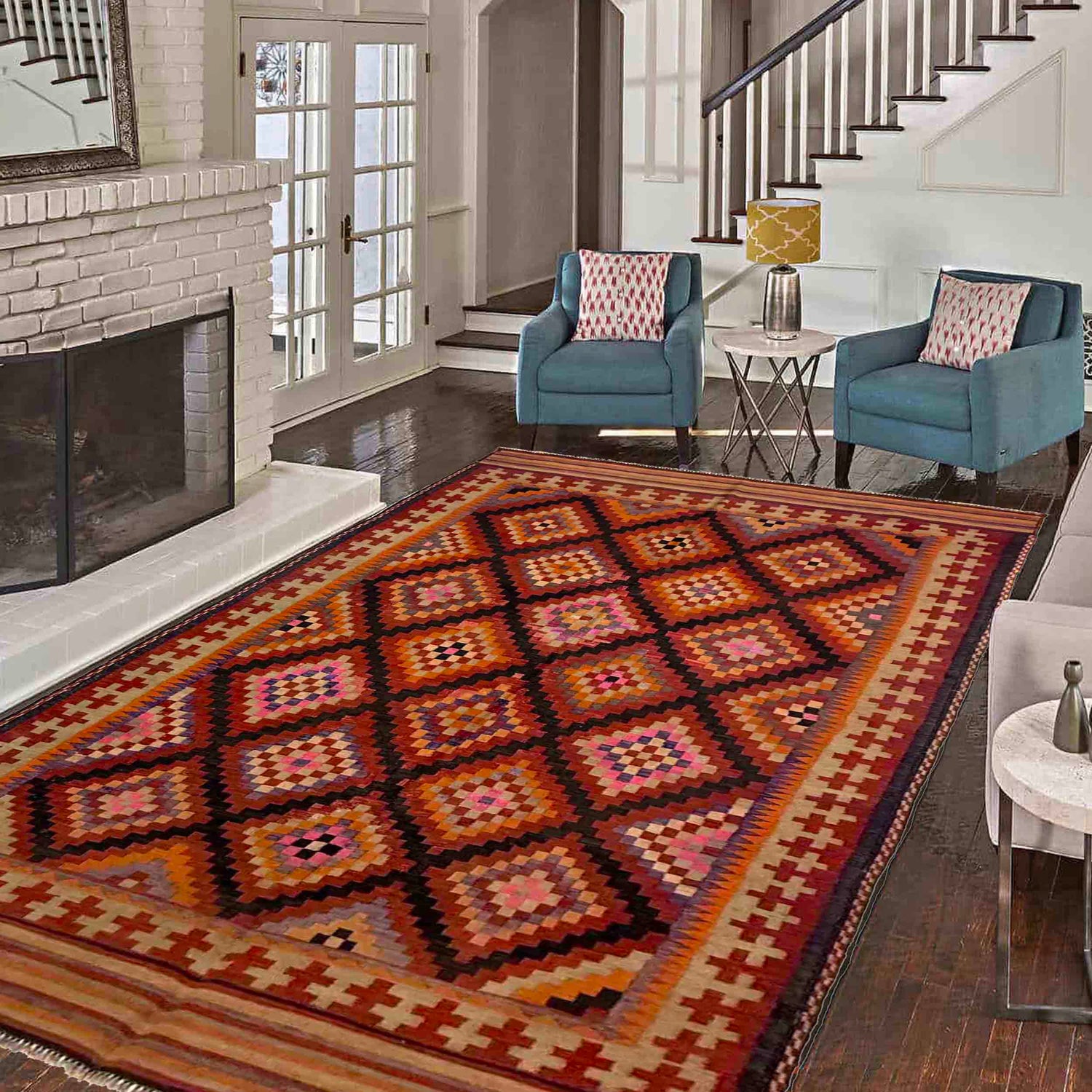 Hand-Knotted Multi Floral Maimana Kilim Area Rug – 5' 6" x 9' 8" ft (167 x 294 cm) | SKU: G39687
