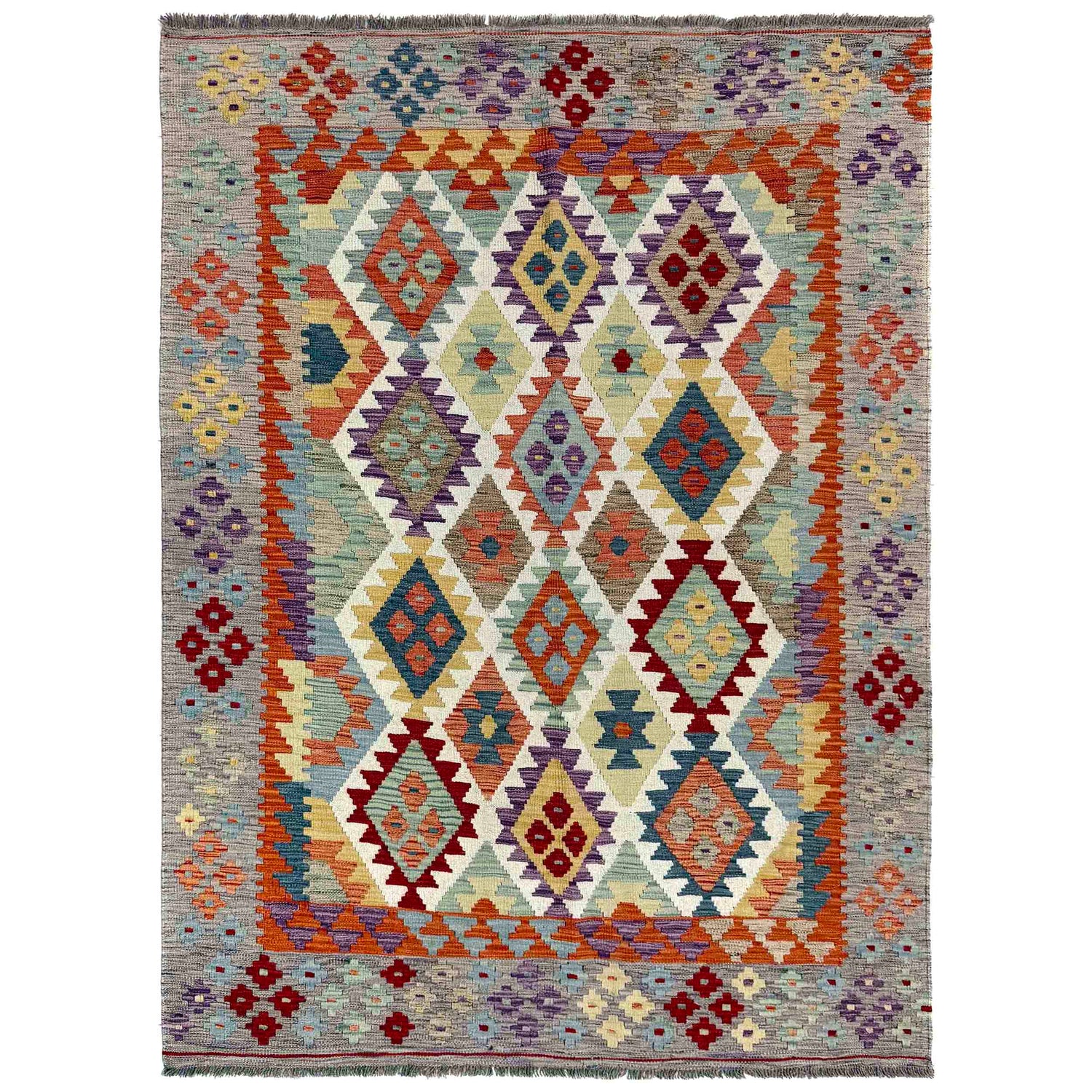 Colorful Flat-Weave Wool Kilim – 152 x 212 cm | SKU: G39797