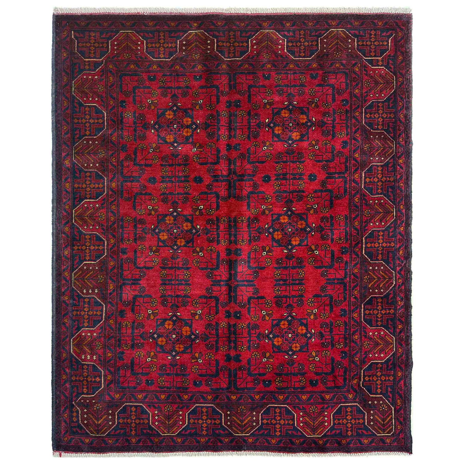 Hand-Knotted Red Geometric Khal Mohammadi Area Rug – 4' 11" x 6' 5" ft (150 x 195 cm) | SKU: G39807