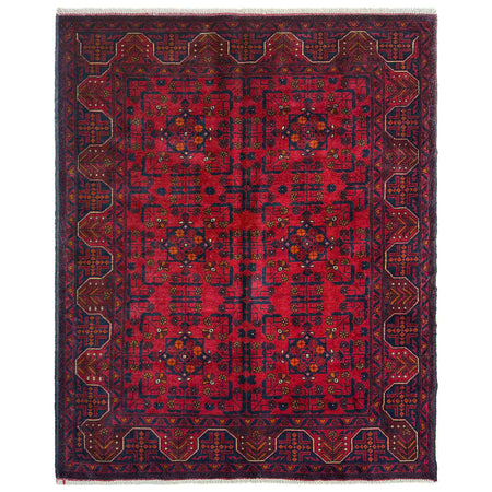 Hand-Knotted Red Geometric Khal Mohammadi Area Rug – 4' 11" x 6' 5" ft (150 x 195 cm) | SKU: G39807