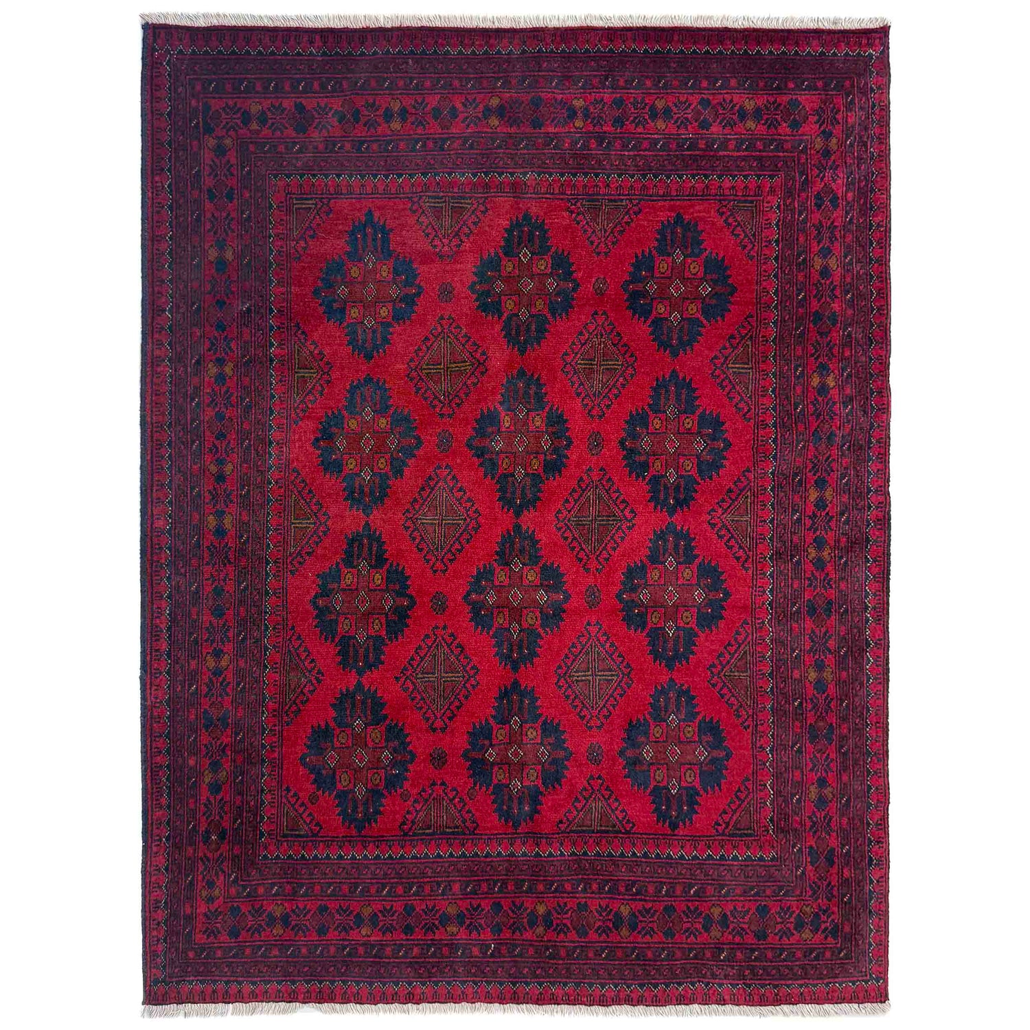 Hand-Knotted Red Geometric Khal Mohammadi Area Rug – 5' 1" x 6' 3" ft (156 x 190 cm) | SKU: G39808
