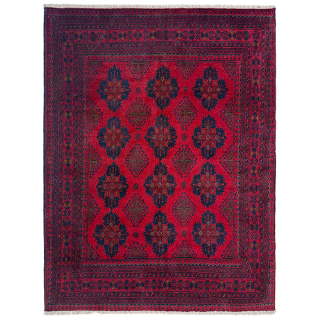 Hand-Knotted Red Geometric Khal Mohammadi Area Rug – 5' 1" x 6' 3" ft (156 x 190 cm) | SKU: G39808