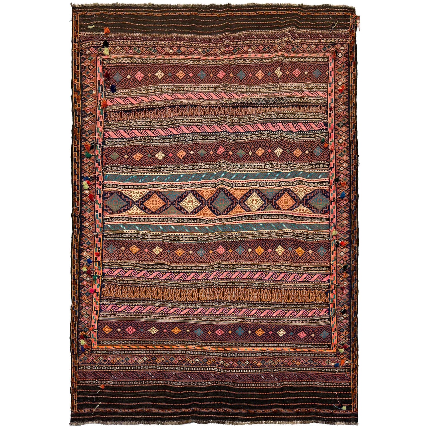 Laghari Kilim Area Rug Handmade Multi Geometric 5x8 ft