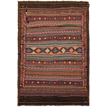 Laghari Kilim Area Rug Handmade Multi Geometric 5x8 ft
