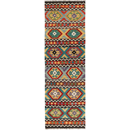 Handmade Multi Kilim Geometric 10' Runner