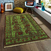 Overdyed Area Rug Handmade Green Geometric 4x6 ft