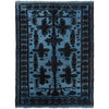 Overdyed Area Rug Handmade Blue Geometric 4x6 ft