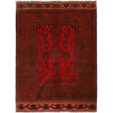 Overdyed Area Rug Handmade Red Geometric 2x4 ft