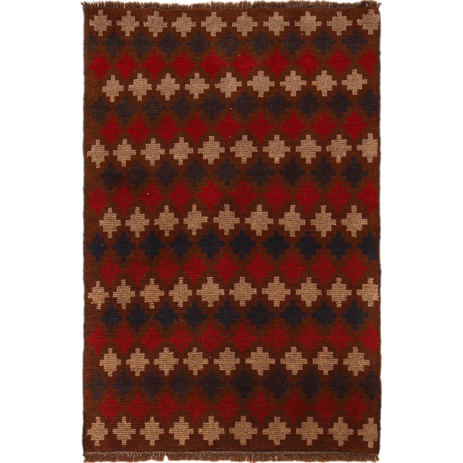 Baluchi Rug Handmade Brown Geometric 2x4 ft