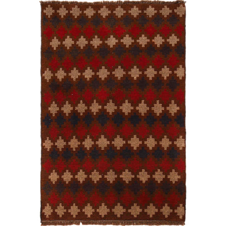 Baluchi Rug Handmade Brown Geometric 2x4 ft