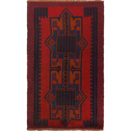 Baluchi Rug Handmade Red Geometric 3x5 ft
