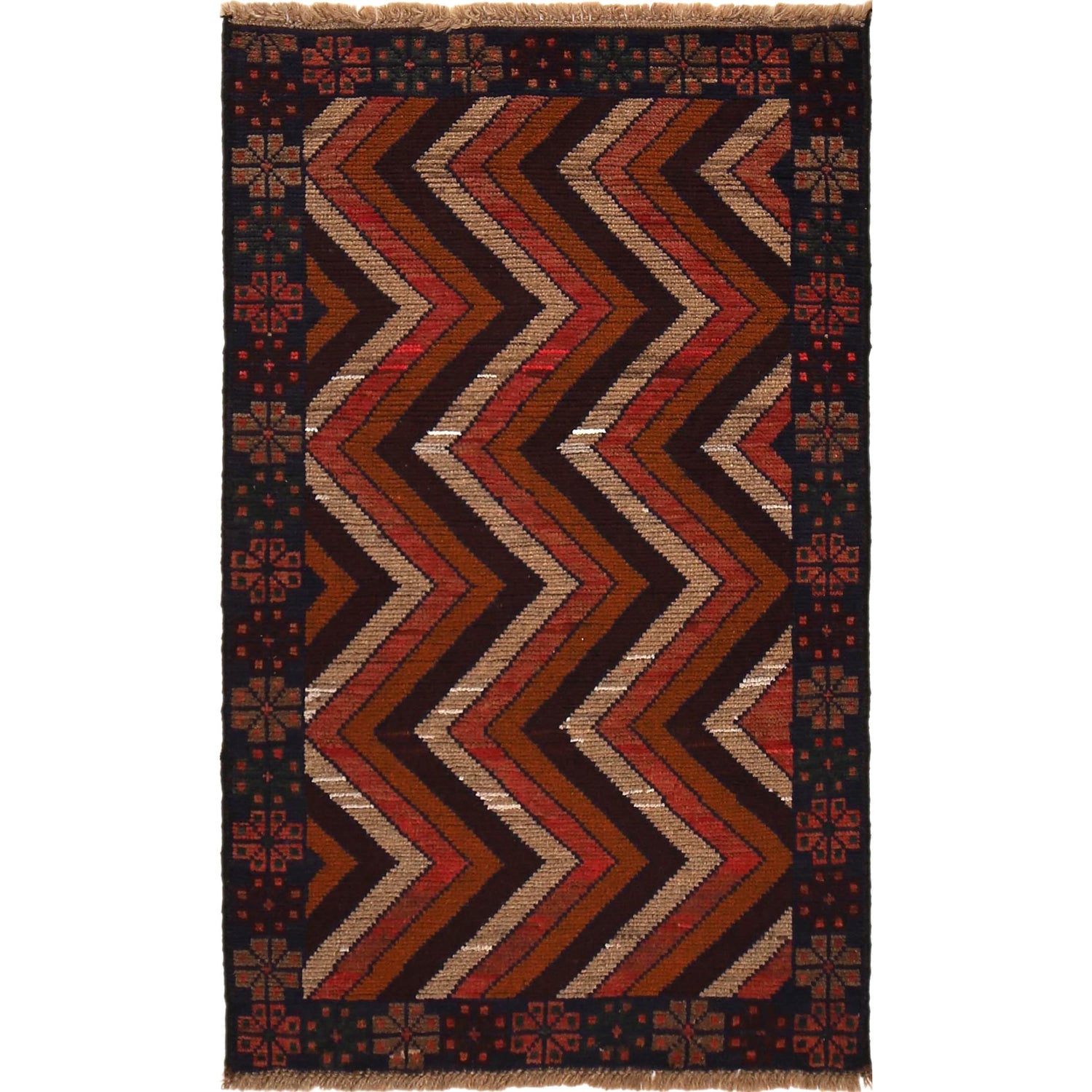 Baluchi Rug Handmade Multi Curvilinear 3x5 ft