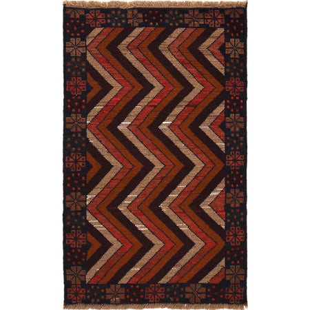 Baluchi Rug Handmade Multi Curvilinear 3x5 ft