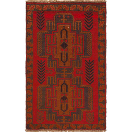 Baluchi Rug Handmade Red Geometric 3x5 ft