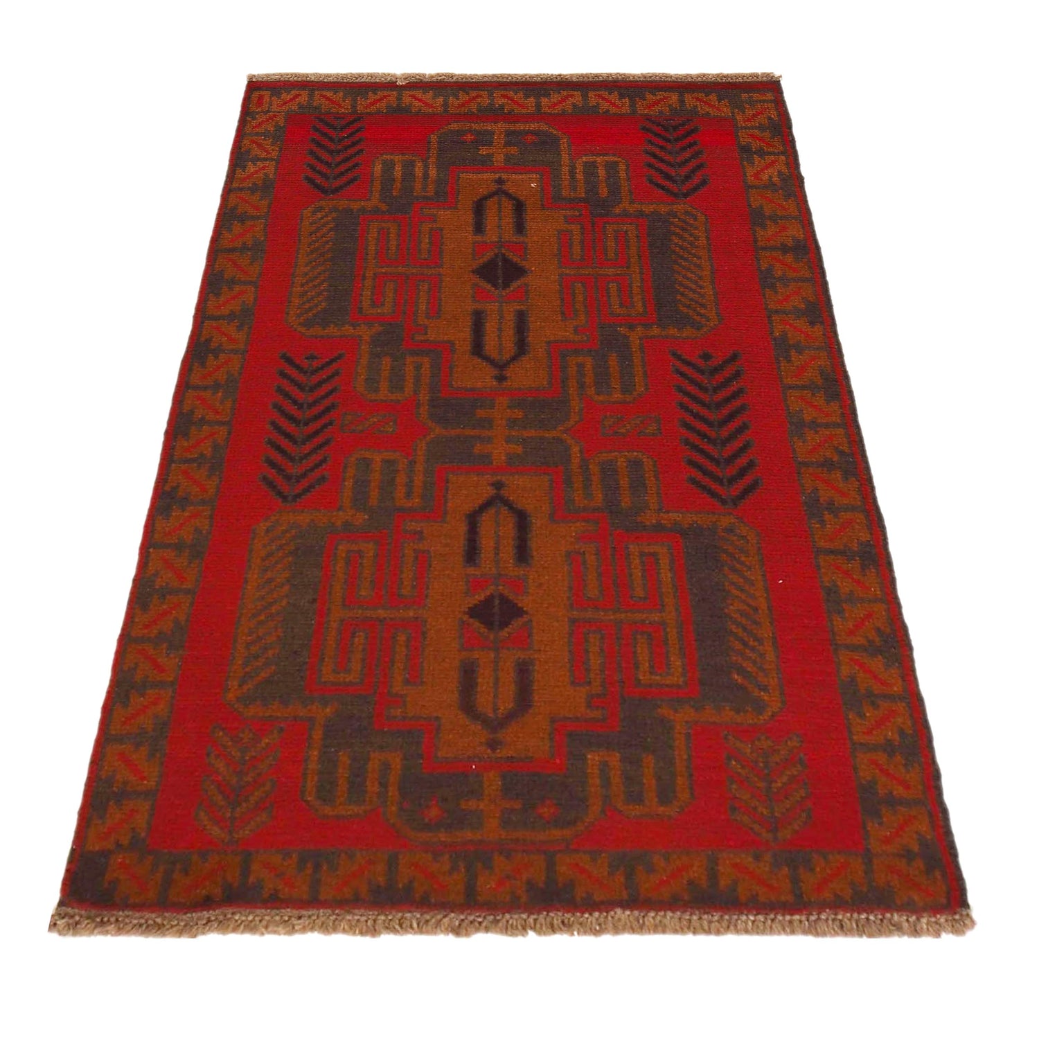 Baluchi Rug Handmade Red Geometric 3x5 ft