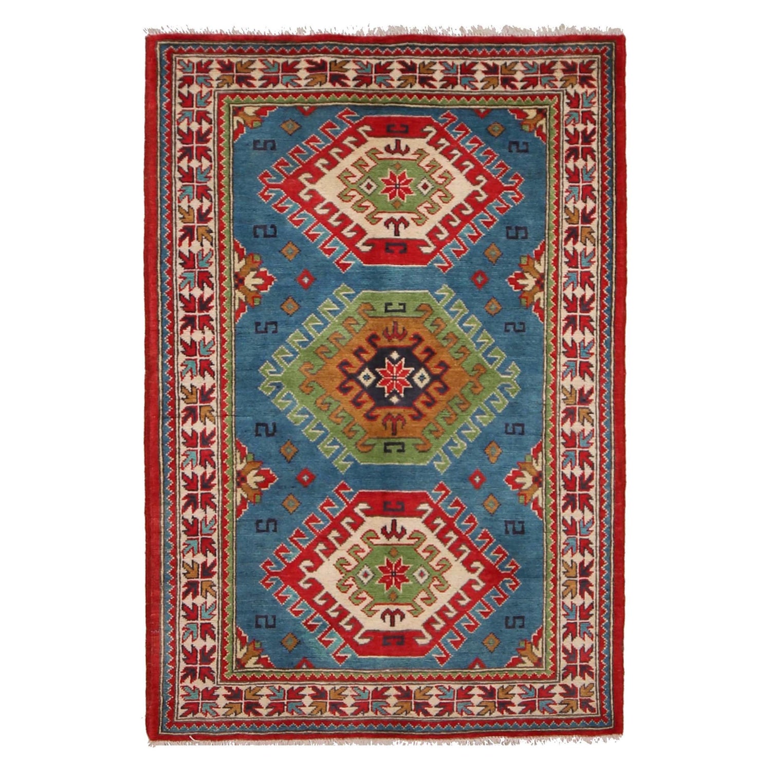 Kazak Rug Handmade Blue Medallion 3x5 ft