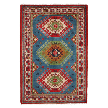 Kazak Rug Handmade Blue Medallion 3x5 ft