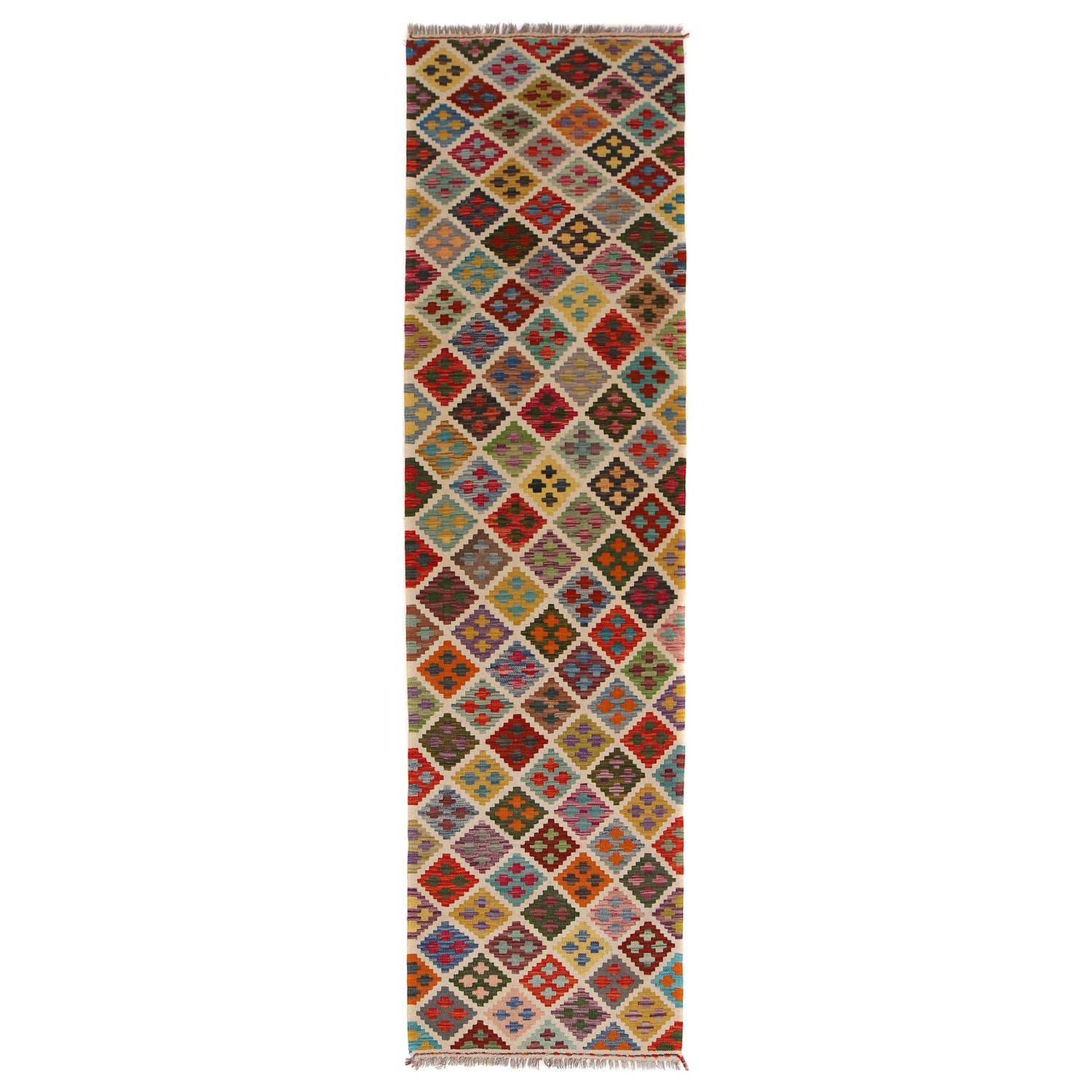 Handmade Multi Kilim Geometric 10' Runner