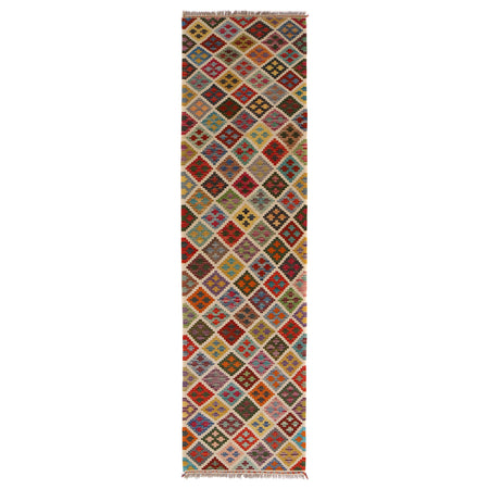 Handmade Multi Kilim Geometric 10' Runner
