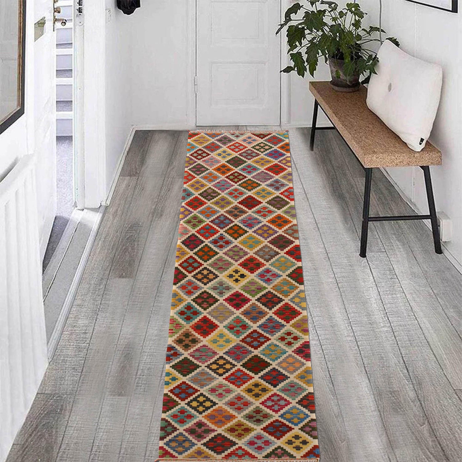 Handmade Multi Kilim Geometric 10' Runner