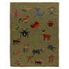Embroidery Kilim Area Rug Handmade Green Animal 4x6 ft
