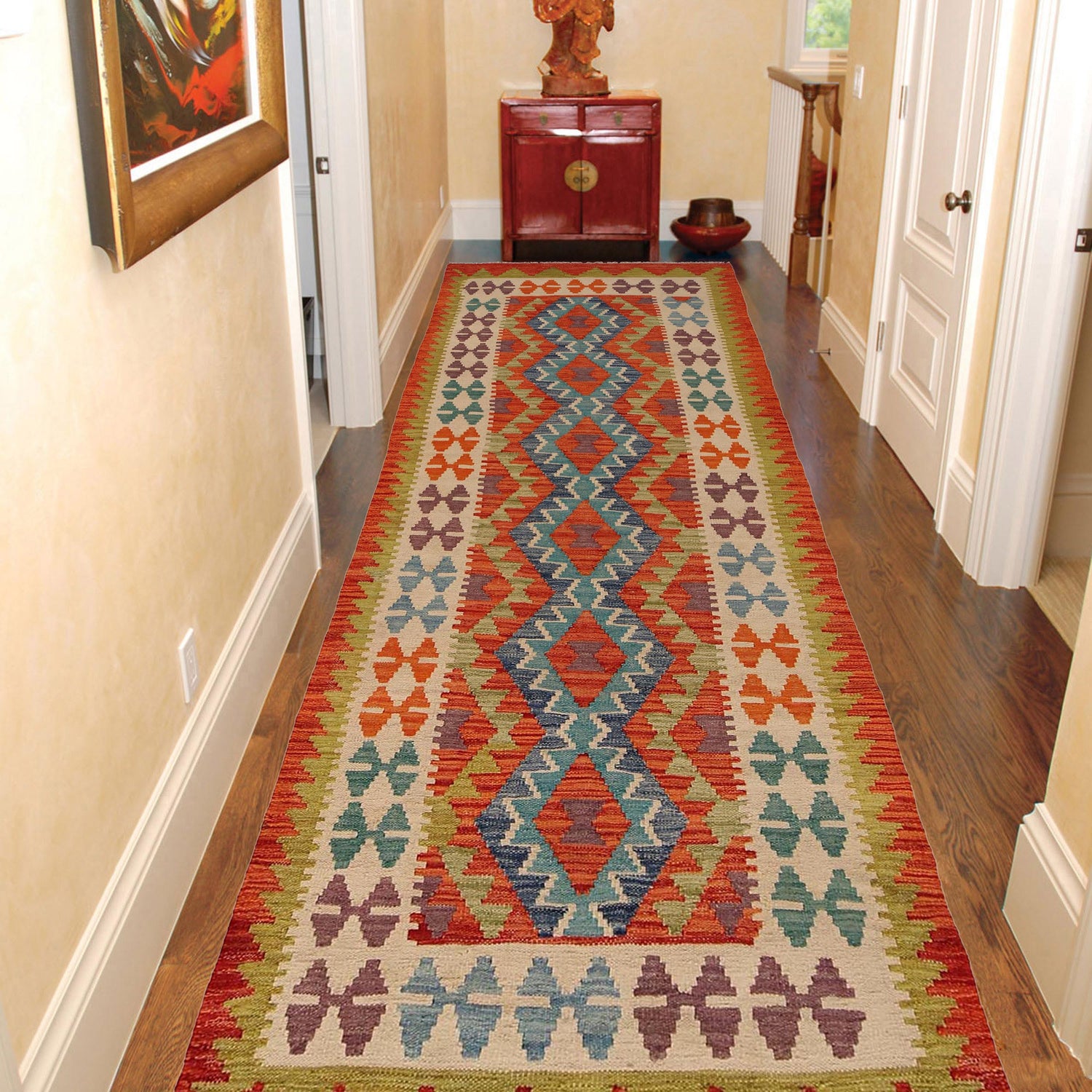 Handmade Multi Kilim Geometric 10' Runner