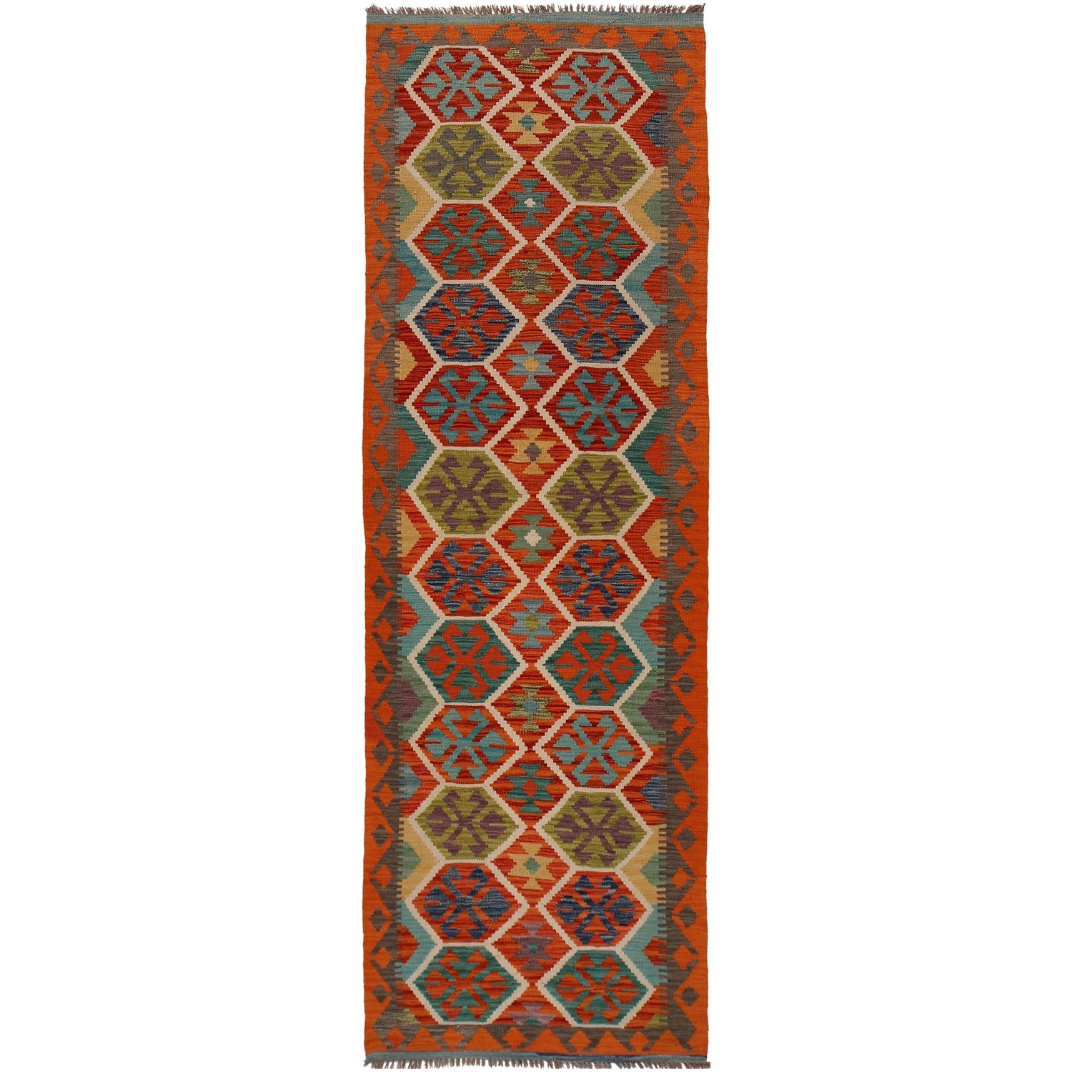 Handmade Multi Kilim Geometric 10' Runner