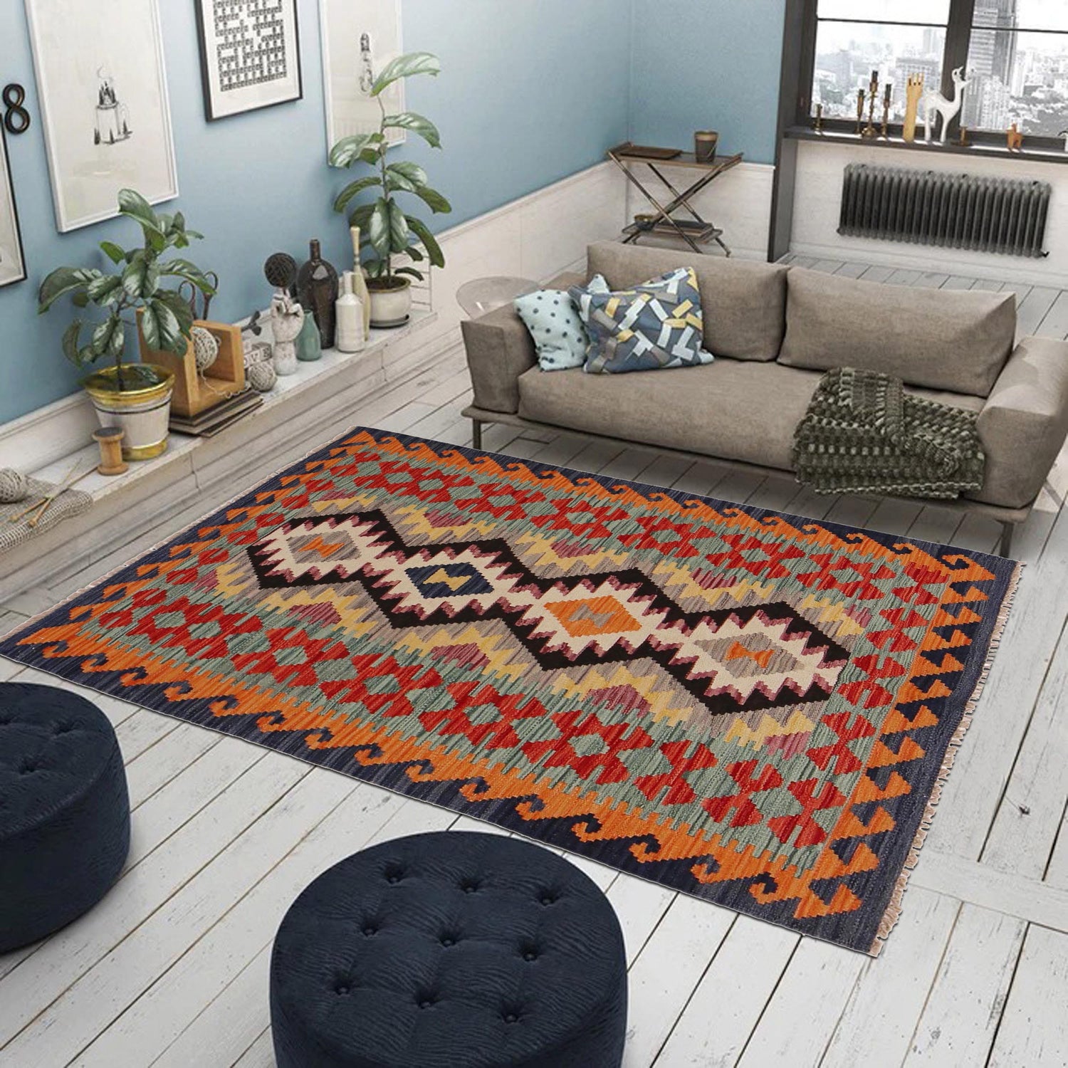 Handmade Multi Kilim Geometric 3x5 ft