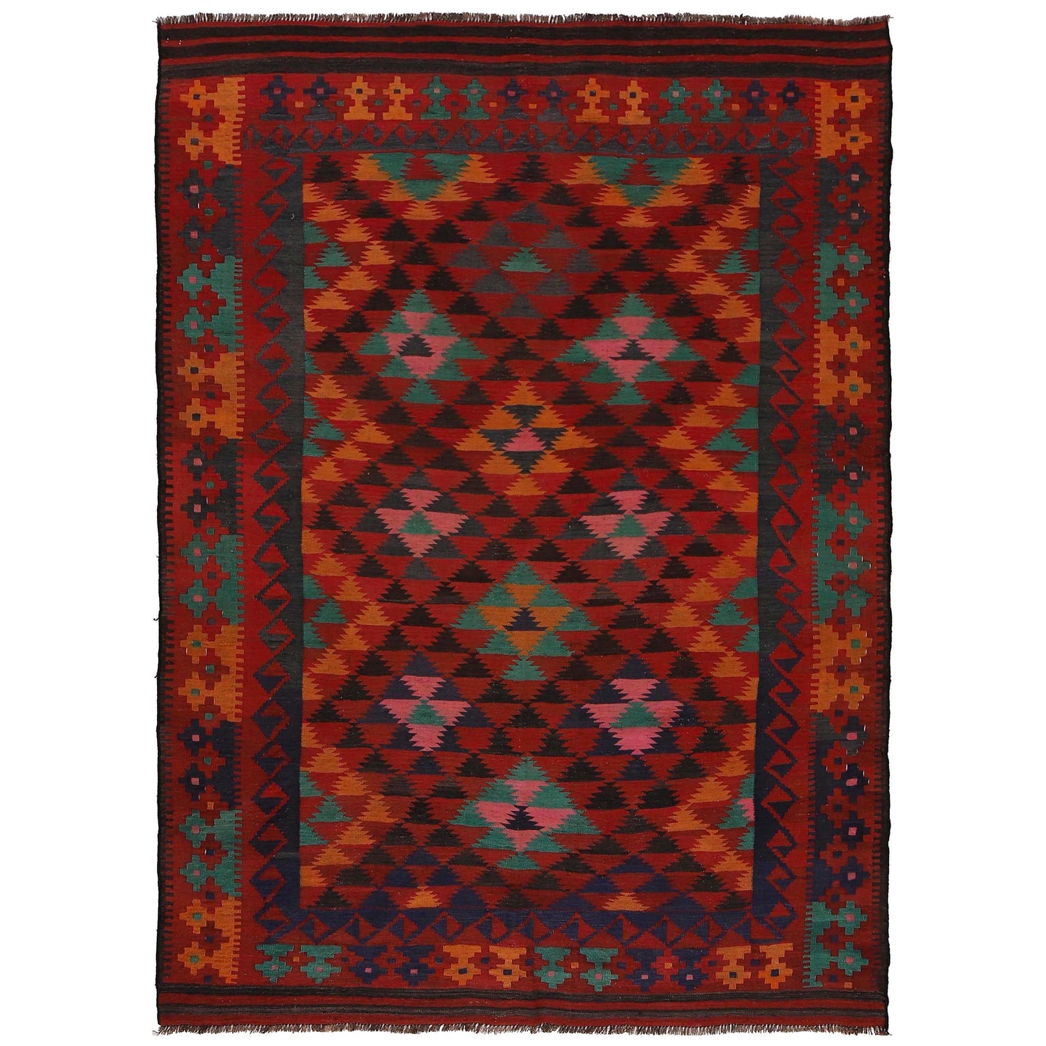 Maimana Kilim Area Rug Handmade Red Floral 6x9 ft