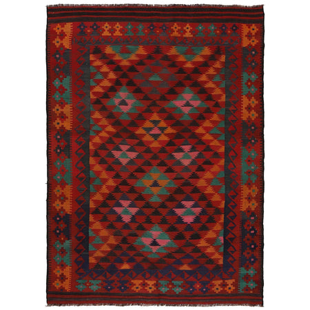 Maimana Kilim Area Rug Handmade Red Floral 6x9 ft