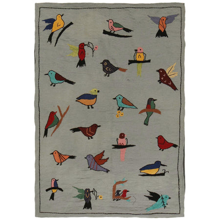 Embroidery Kilim Area Rug Handmade Gray Animal 4x6 ft
