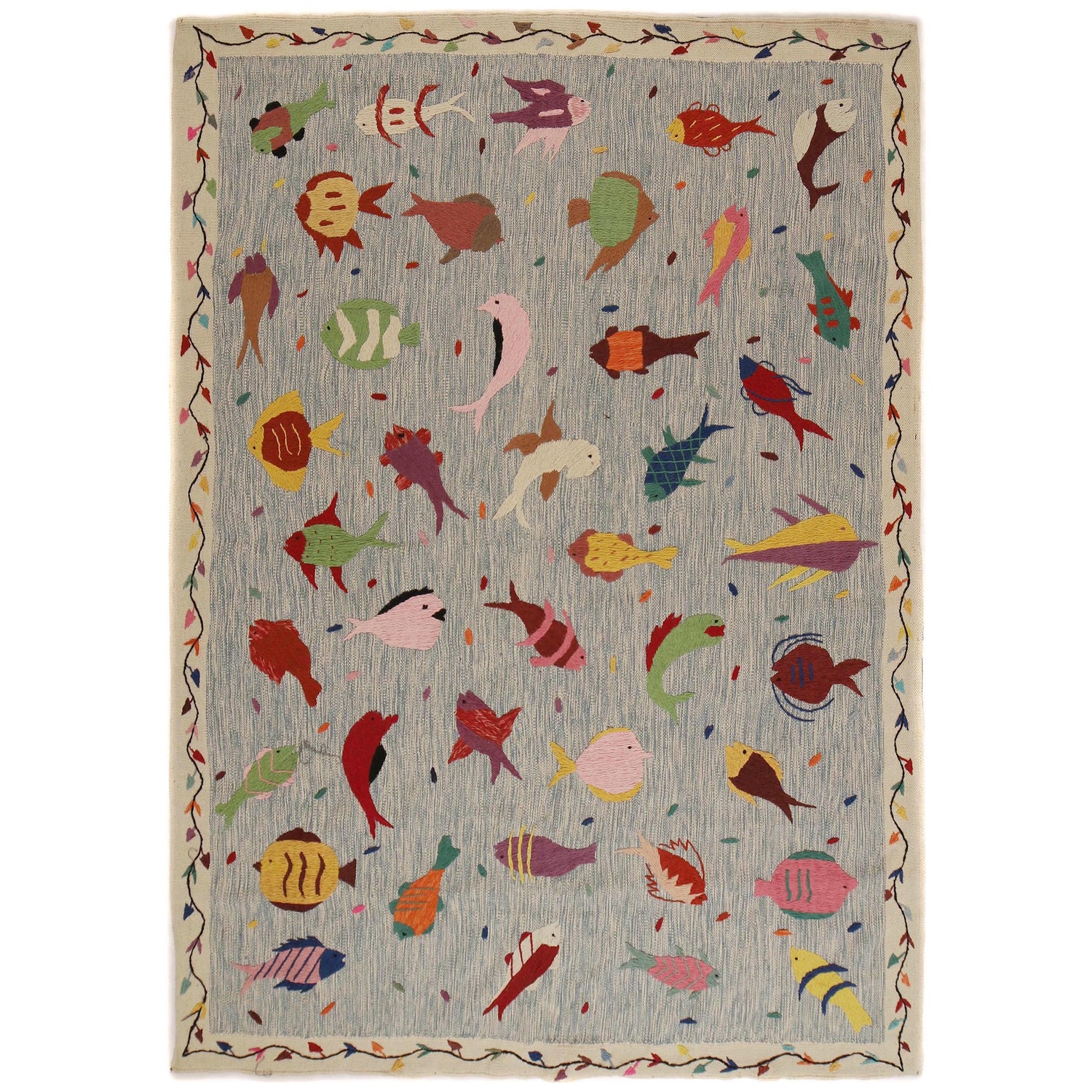 Embroidery Kilim Area Rug Handmade Multi Animal 5x8 ft