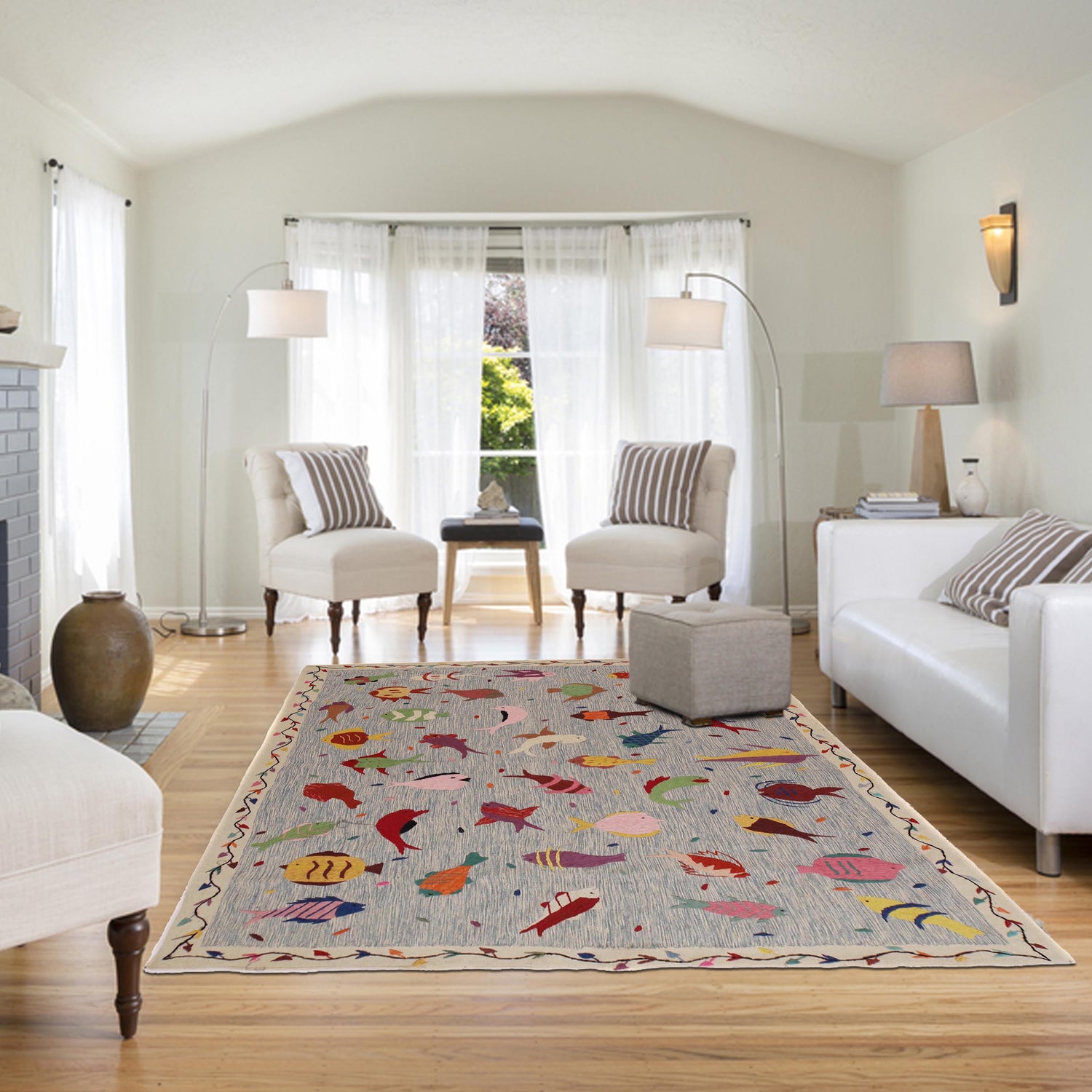Embroidery Kilim Area Rug Handmade Multi Animal 5x8 ft