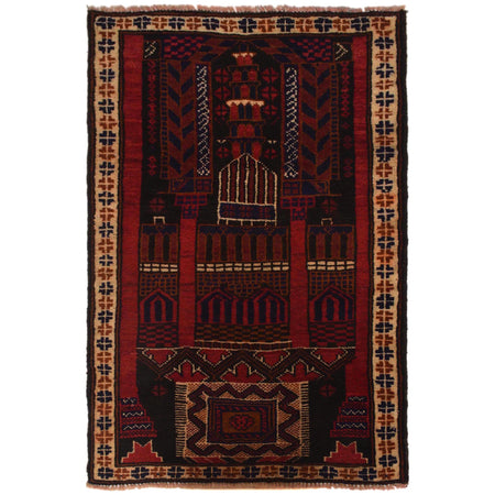 Baluchi Rug Handmade Multi Prayer Design 3x5 ft