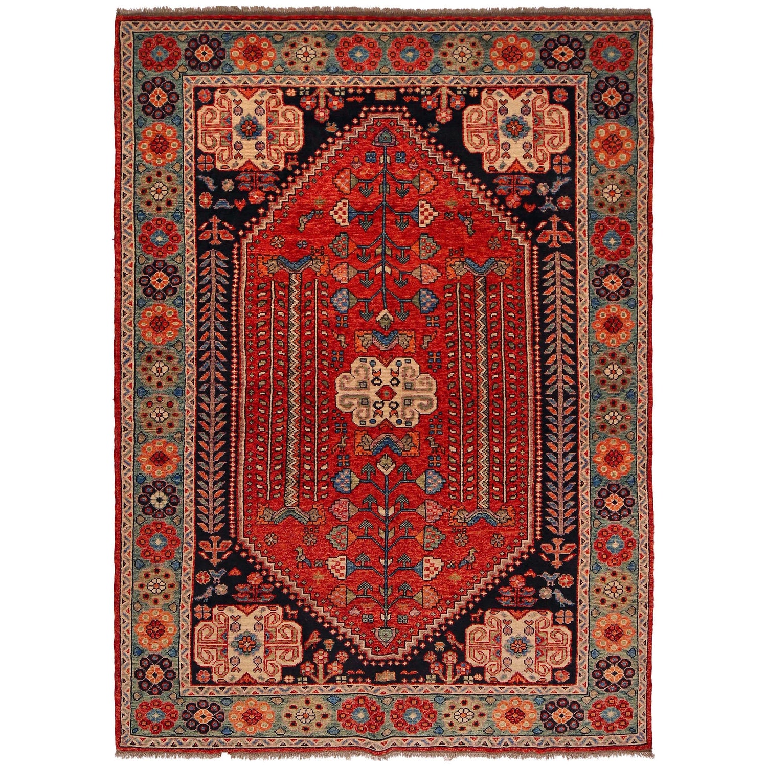 Shirazi Area Rug Handmade Red Medallion 7x10 ft