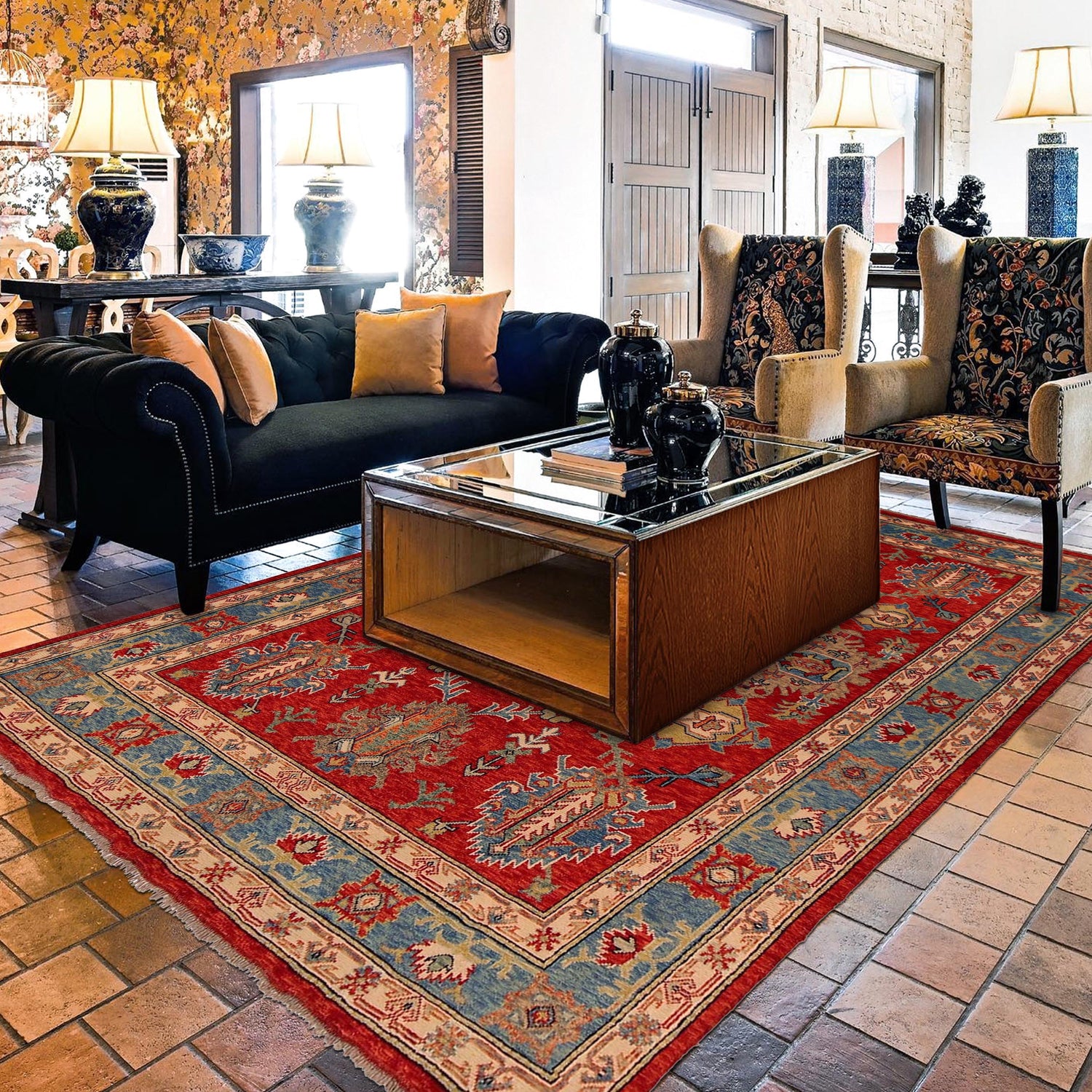 Oushak Area Rug Handmade Red Floral 7x10 ft