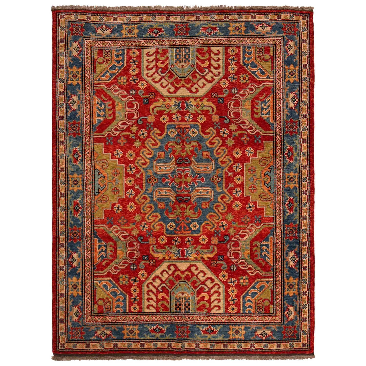 Shirazi Area Rug Handmade Red Medallion 4x7 ft