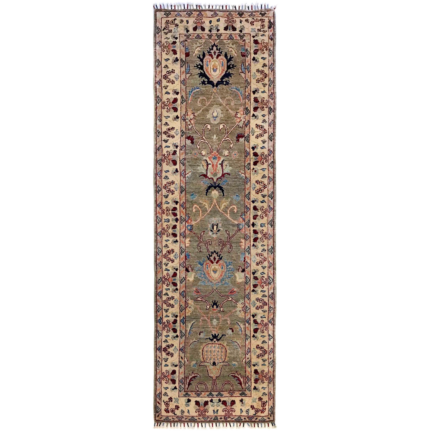 Sultani Runner Handmade Gray Floral 8' Runner
