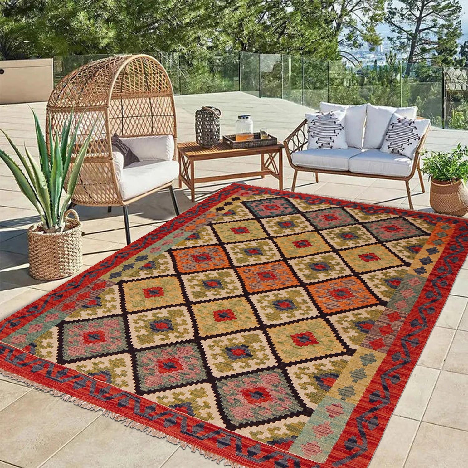 Handmade Multi Kilim Geometric 4x7 ft