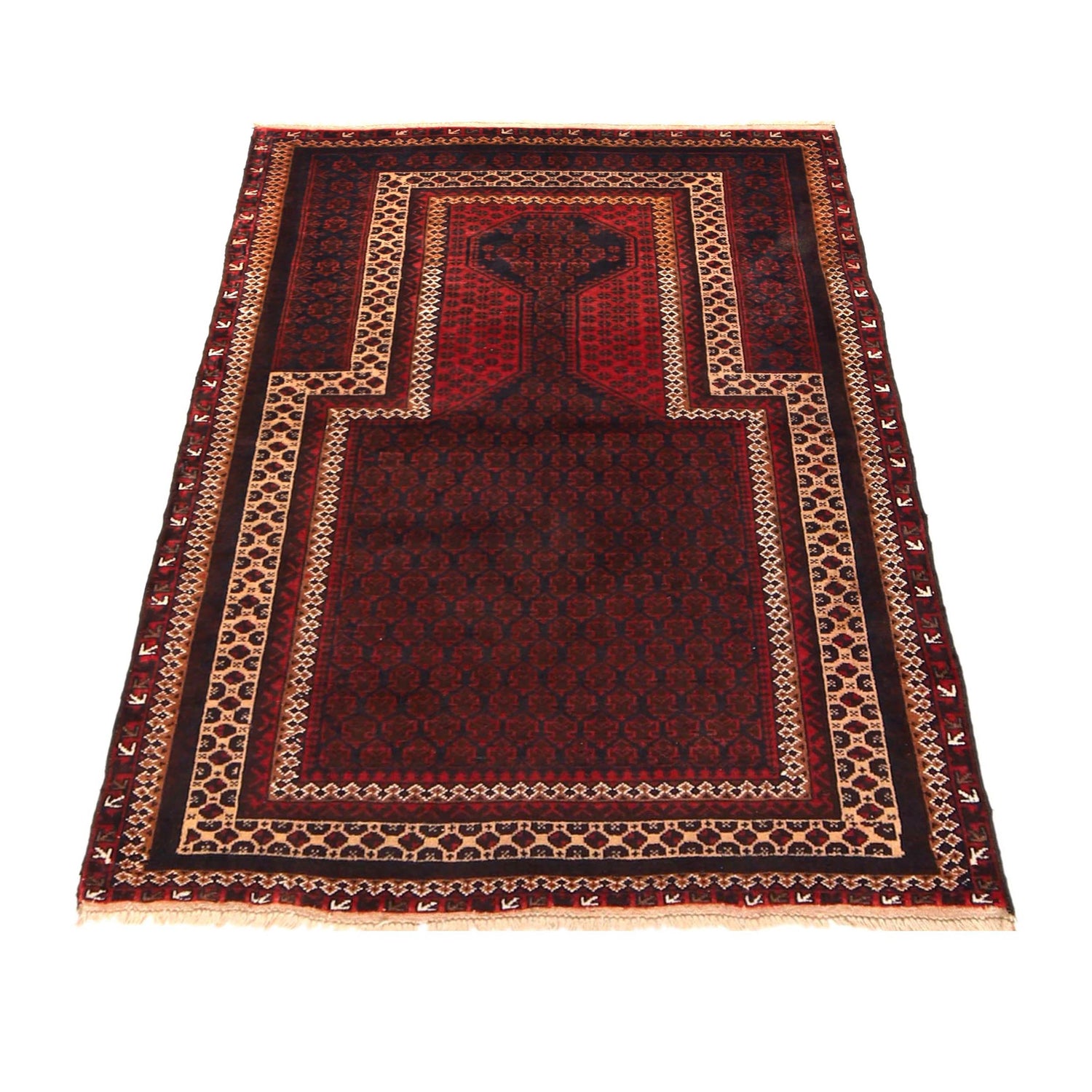 Baluchi Rug Handmade Red Prayer Design 3x5 ft