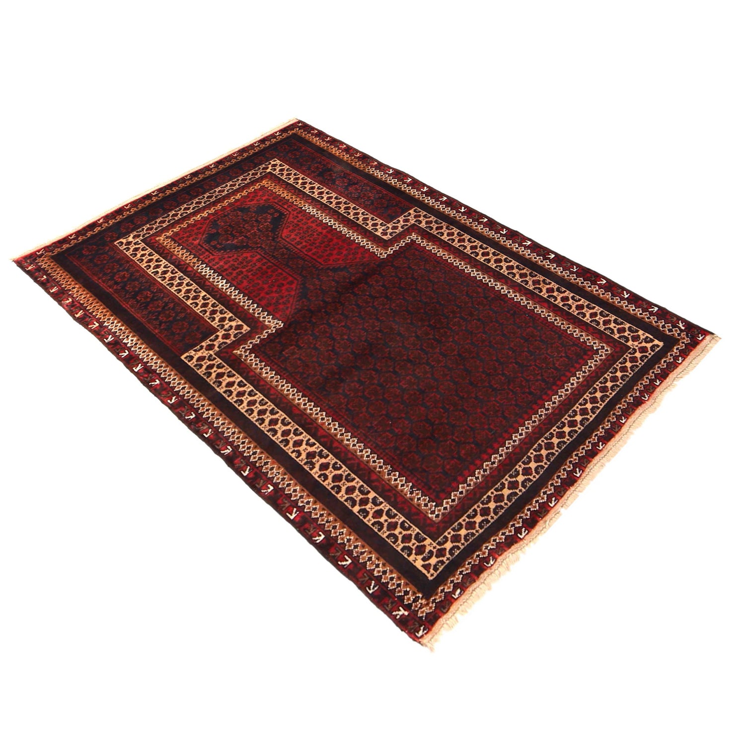 Baluchi Rug Handmade Red Prayer Design 3x5 ft