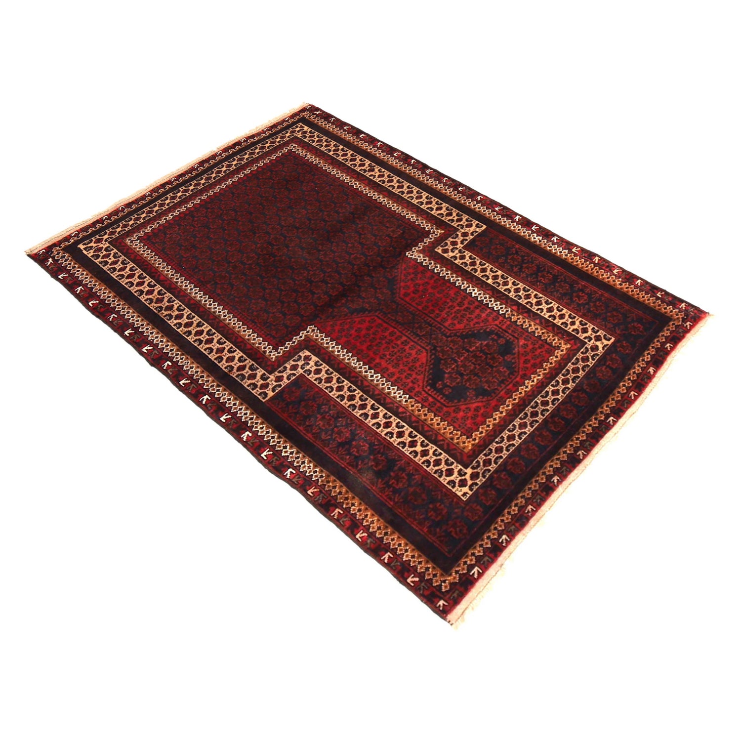 Baluchi Rug Handmade Red Prayer Design 3x5 ft