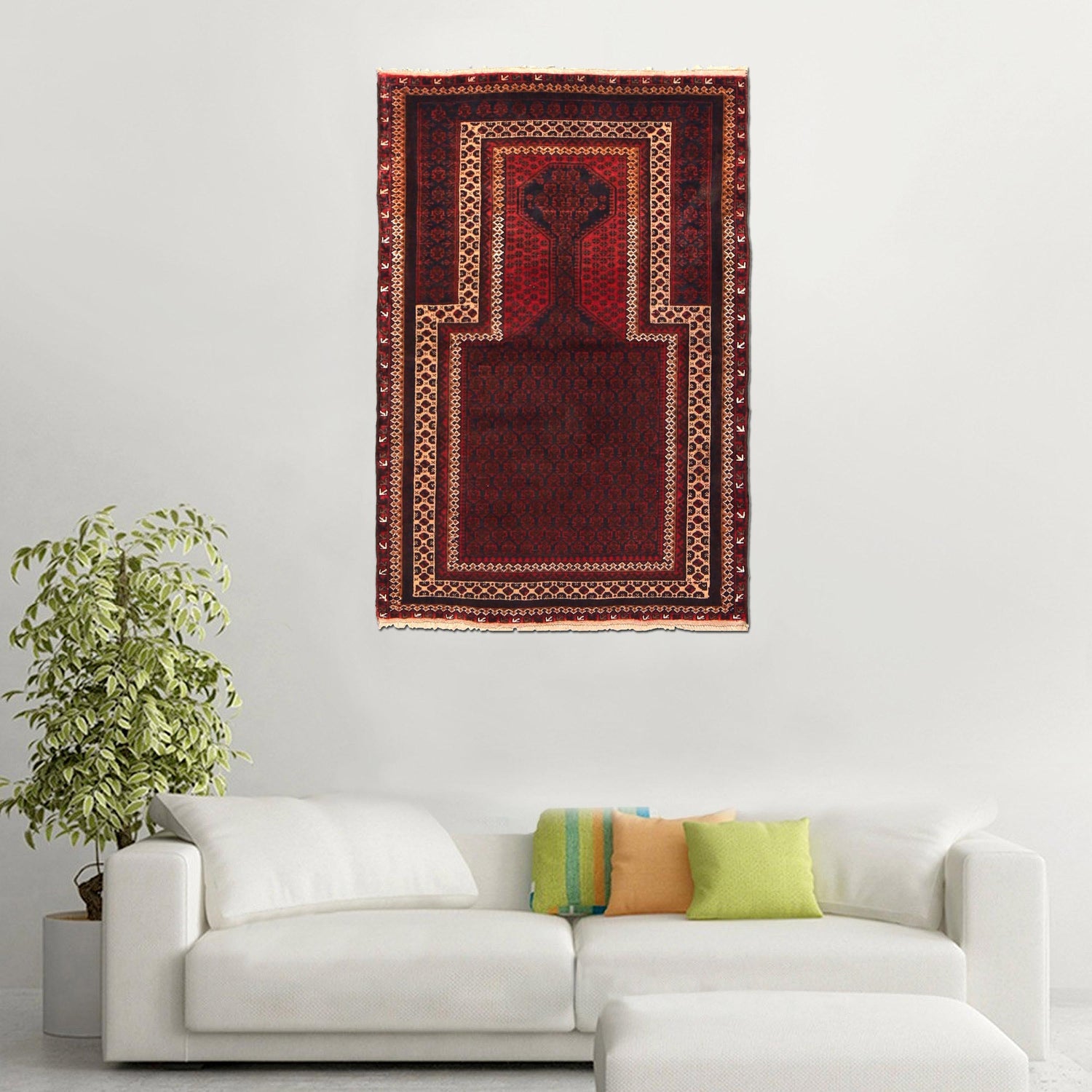 Baluchi Rug Handmade Red Prayer Design 3x5 ft