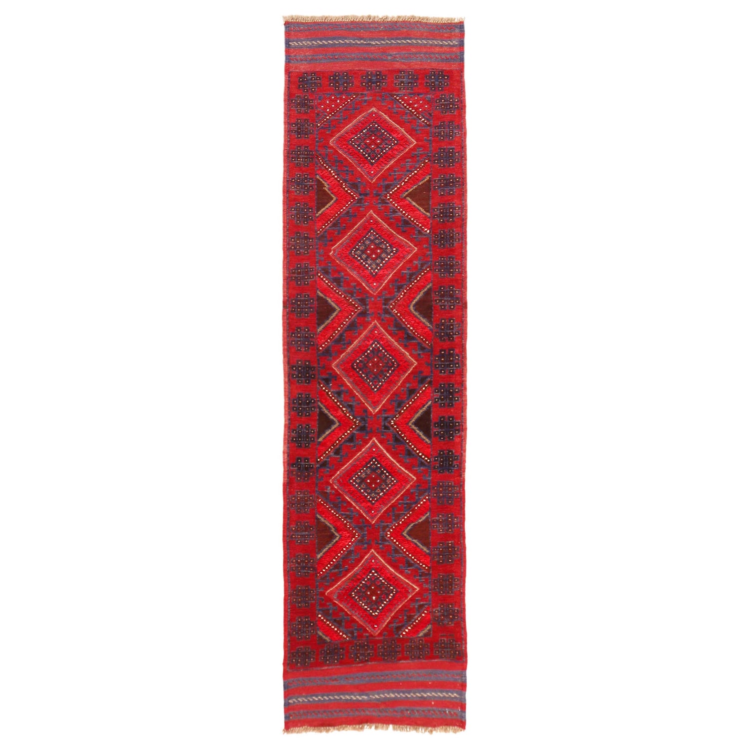 Mashwani Runner Handmade Deep Red Geometric 8' Runner
