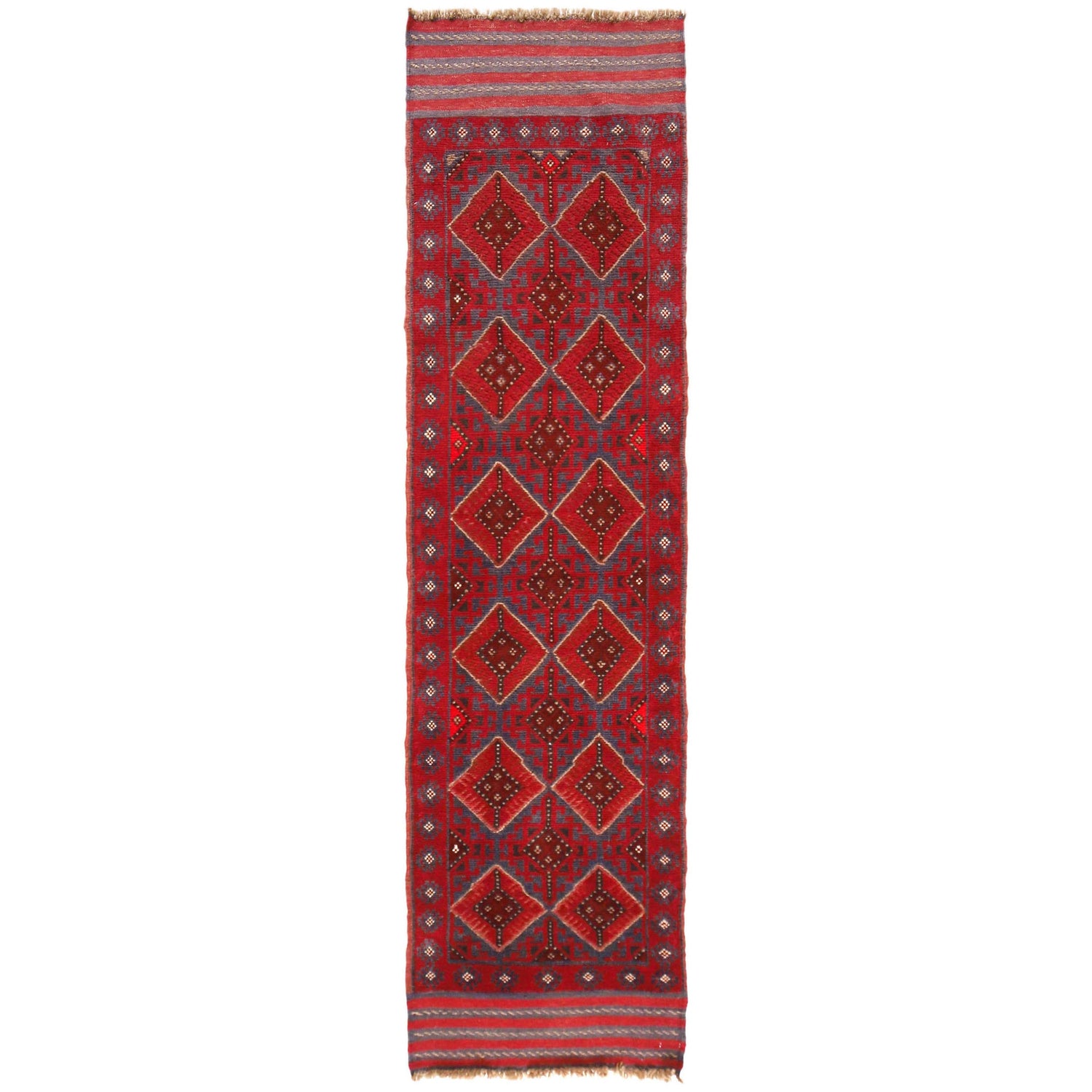 Mashwani Area Rug Runner Handmade Deep Red Geometric 8'