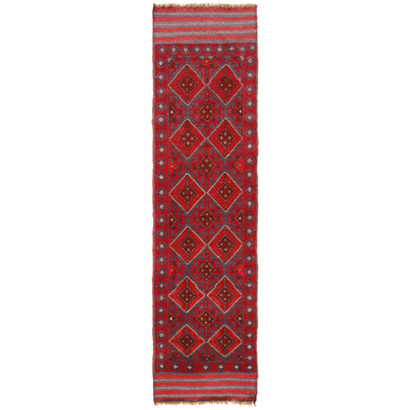 Mashwani Area Rug Runner Handmade Deep Red Geometric 8'