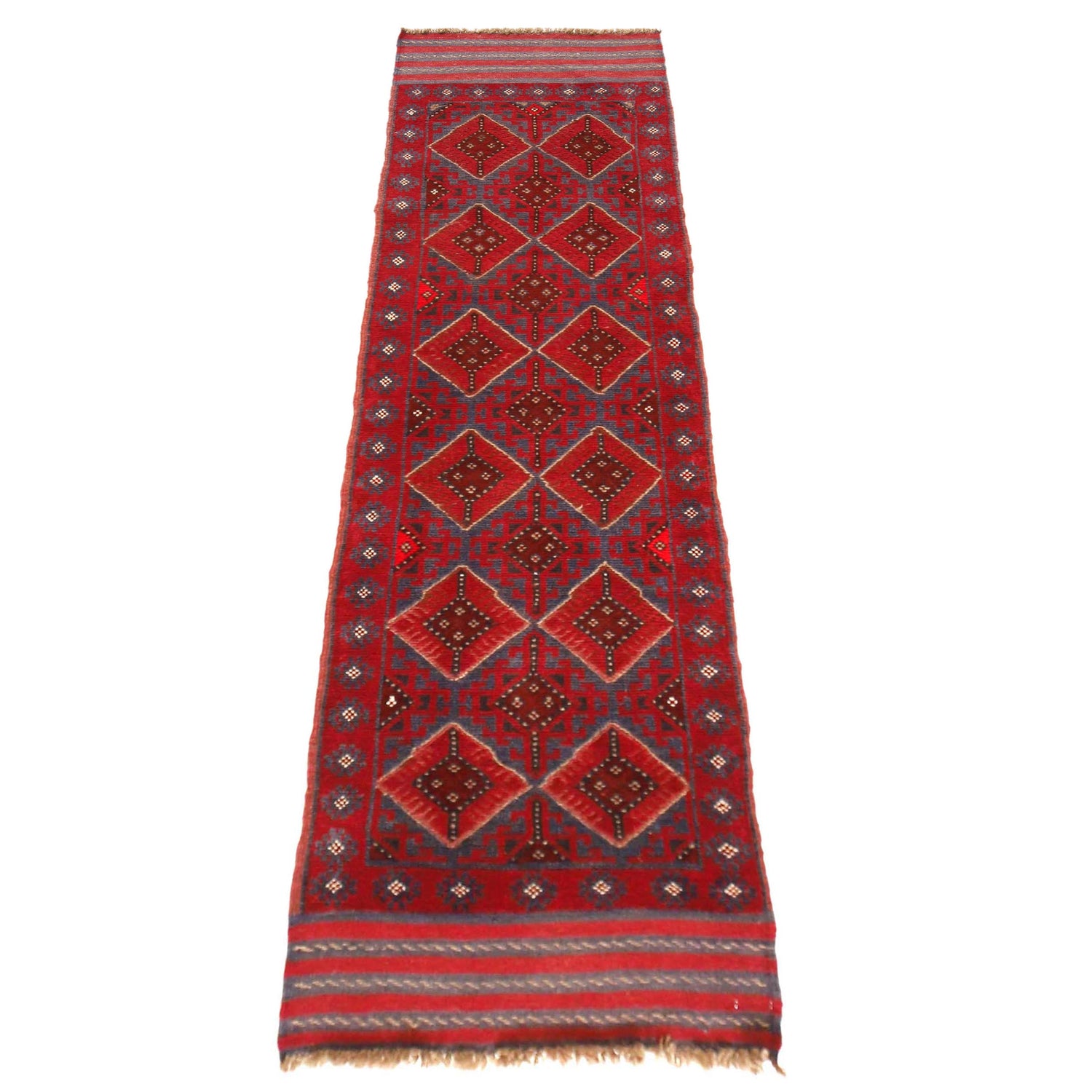 Mashwani Area Rug Runner Handmade Deep Red Geometric 8'