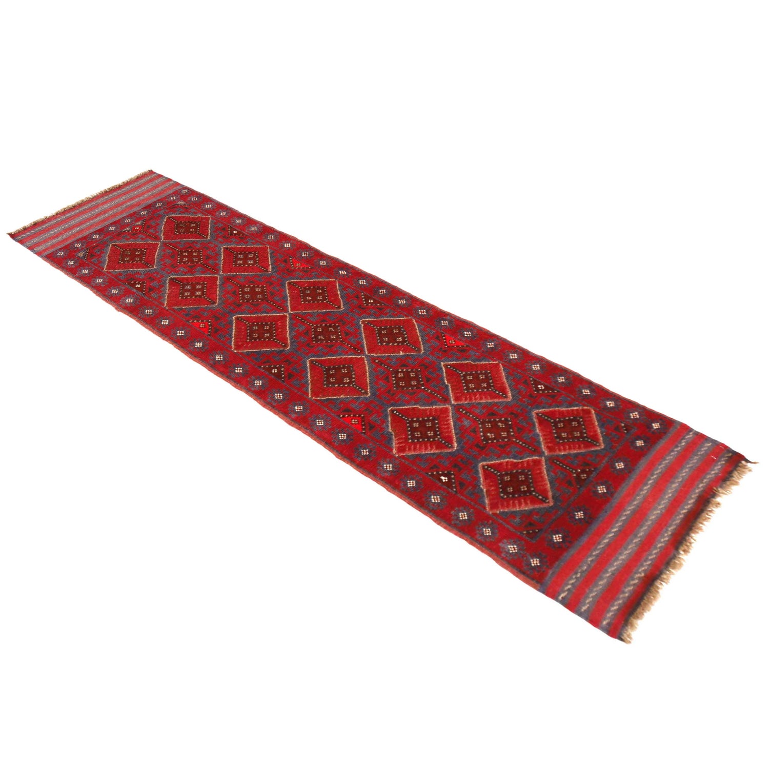 Mashwani Area Rug Runner Handmade Deep Red Geometric 8'