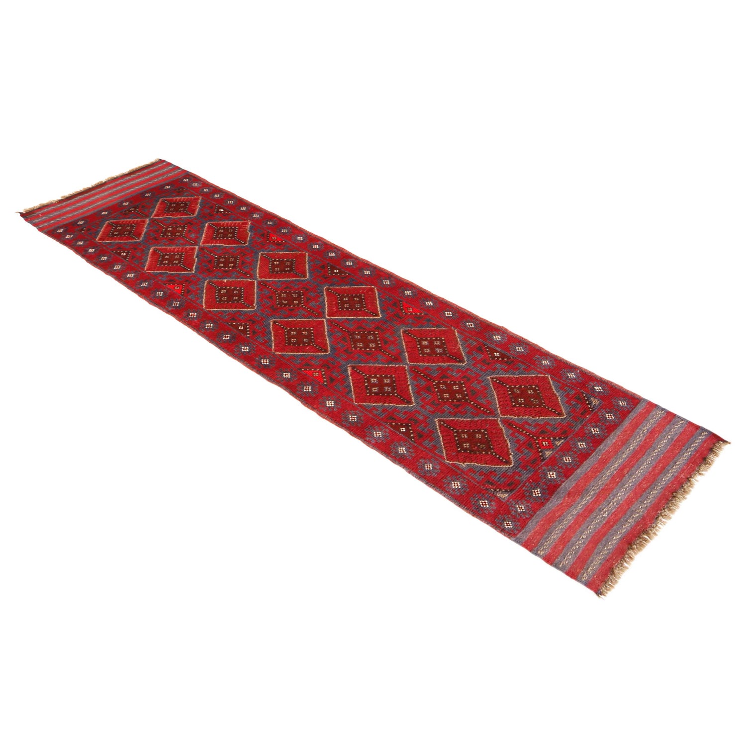 Mashwani Area Rug Runner Handmade Deep Red Geometric 8'